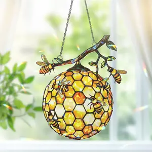 Beehive Honeybee Suncatcher, Nature Lover Gift, Bee Decor for Garden Kitchen, Nature Wall Decor, Bee Lovers Spring Home, Honeycomb Ornament