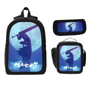 Berserk Characters Graphic Backpack, Dark Fantasy Anime Print School Bag with Guts Griffith Art, Lightweight Durable Casual Daypack, Breathable Adjustable Shoulder Bag, Trendy Epic Medieval Adventure Gift For Teens, Adults And Anime Fans