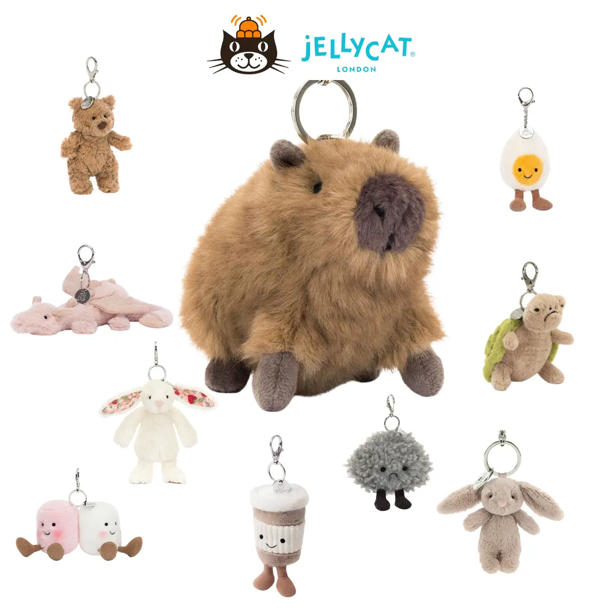 Jellycat Capybara Plush Keychain Bag Charm, Viral Croissant, Cherry, Cute Dragon & Turtle Backpack Accessories