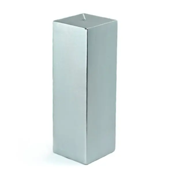 Jeco CPZ-162 Traditional Metallic Silver 3x9 in. Square Pillar Candle, Unscented Decor for Room Decor with Clean Burn