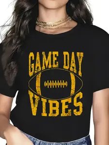 Game Day Vibes Yellow Football Vintage Distressed Graphic T-Shirt, Graphic Tees Women