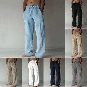 Men's Breathable Cotton-Linen Menswear Sporty Joggers, Loose Casual Straight-Leg Summer European-Style Sports Trousers