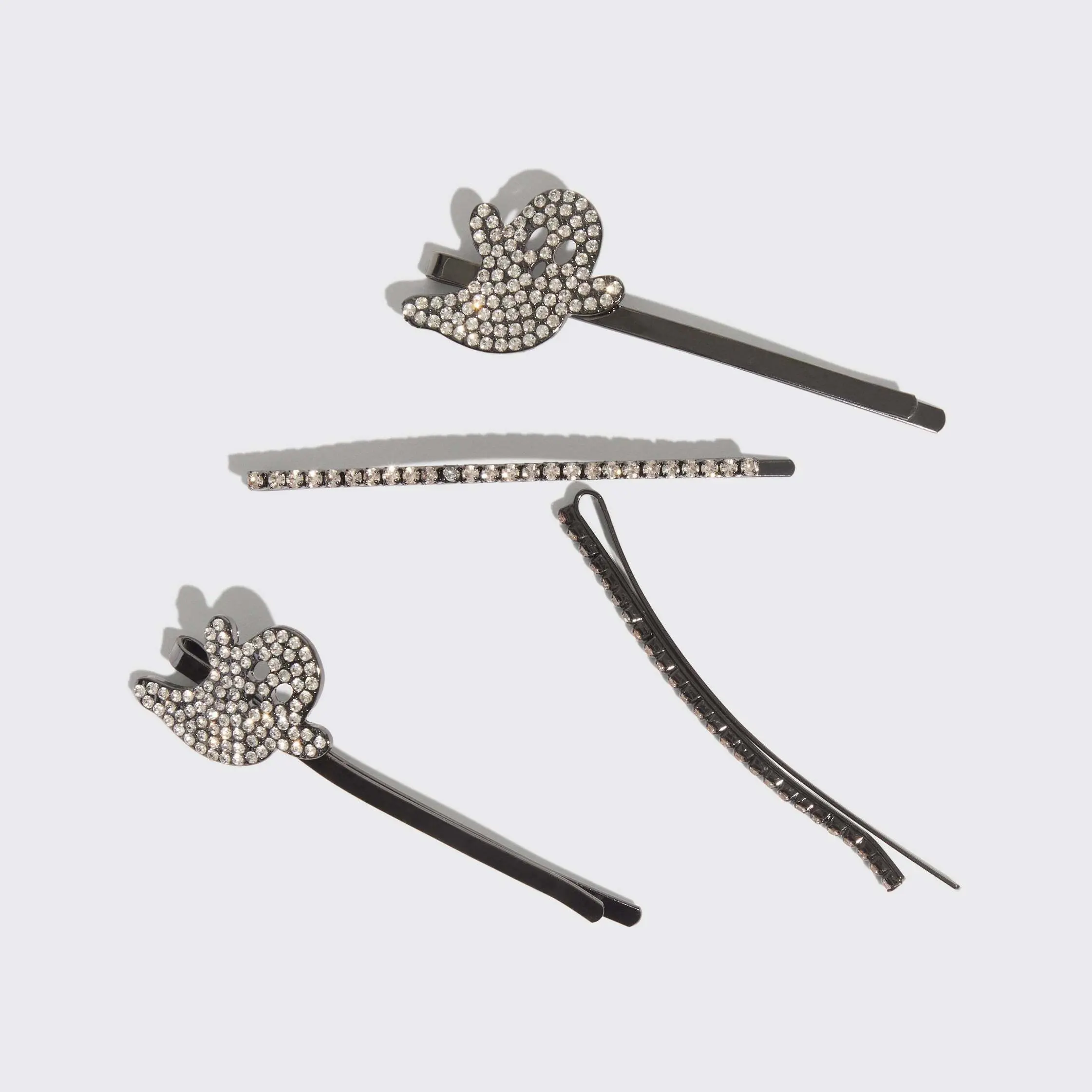 Kitsch Glamour Ghosts Hair Pin Set - 4pc Extra Long Metal Rhinestone Bobby Pins with Ghost-Themed Rhinestones for Halloween