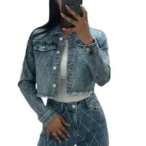 Diamond Jacket Shape Design Detail Rhinestone Women's Fashionable JACKET with Stylish Rhinestone Embellishments