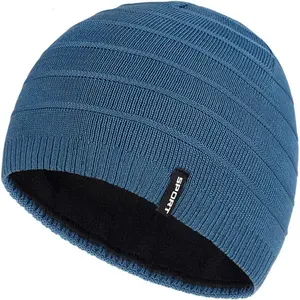 Mens Winter Beanie Hat Warm Knit Cuffed Plain Toboggan Ski Skull Cap (3 Patterns)
