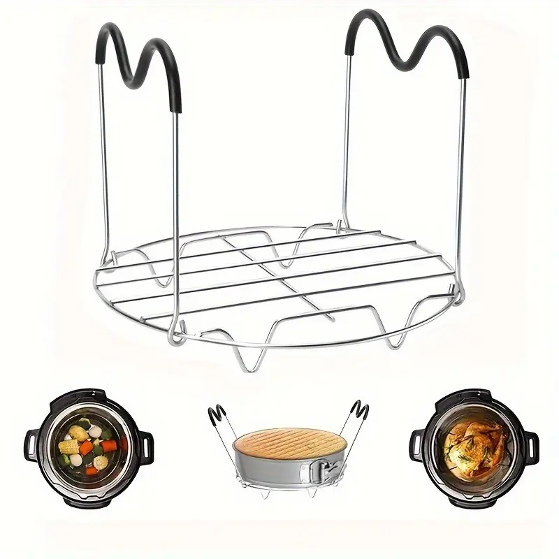 1pc Steamer Rack Trivet with Heat Resistant Silicone Handles Compatible with Instant Pot Accessories Quart, Stainless Steam Rack Pressure Cooker Trivet - Long Handles for Easy Chicken & Pot Removal Modern Kitchen Accessories Home Kitchenware