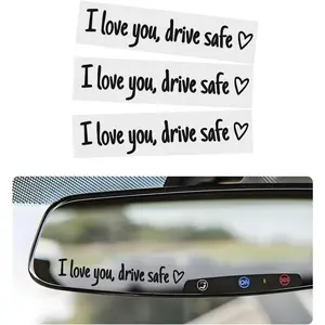 3 PCS I Love You Drive Safe Sticker, Funny Waterproof Car Rearview Mirror Decal with Heart, Self Affirmations Sticker with Drive Safe Letters for Car Window Bumper Women Gift (Black)