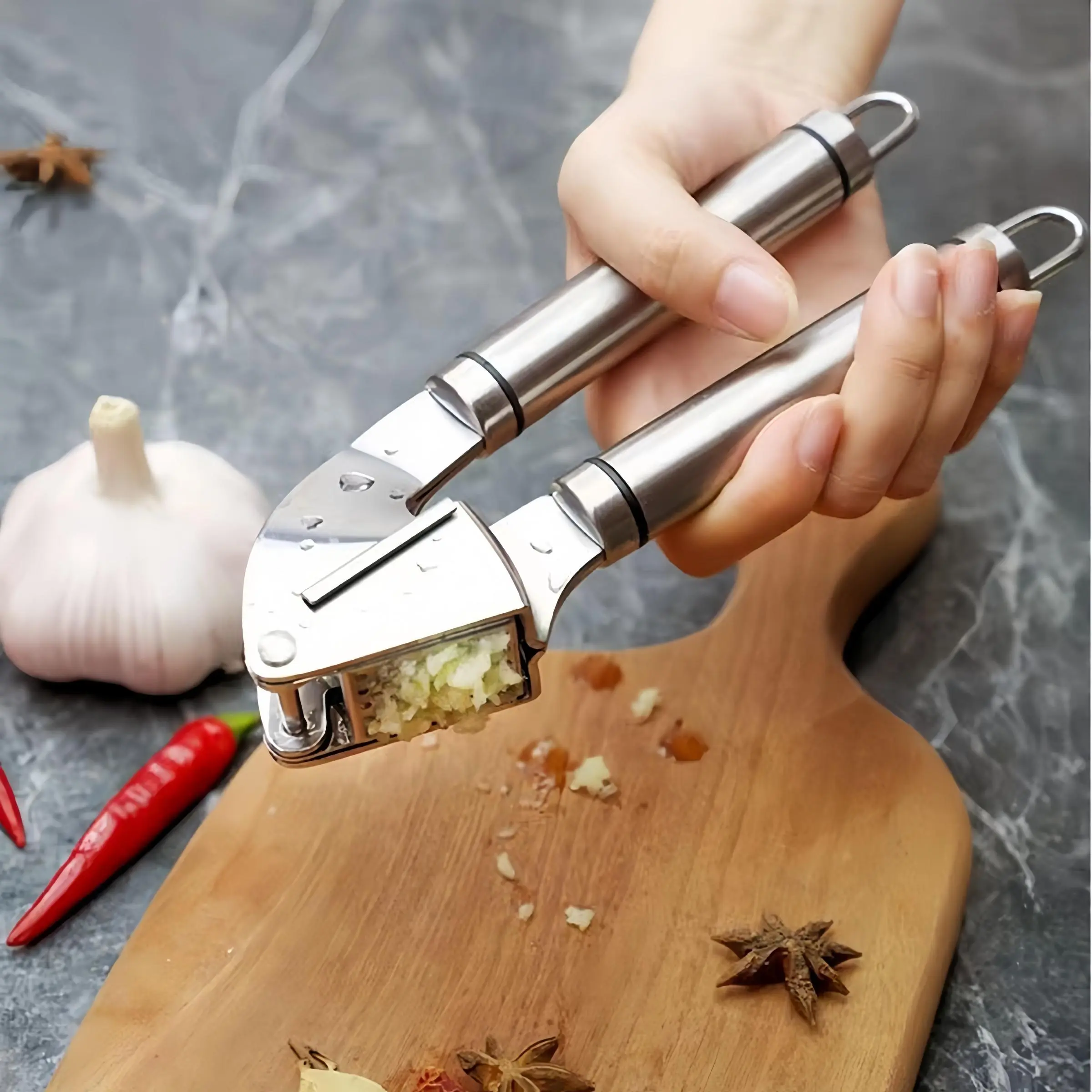 Stainless Steel Garlic Press, 1 Count Manual Garlic Press with Handle, Garlic Mincer, Vegetable Chopper, Kitchen Utensils Gadgets, Kitchen Gadgets for Home Use