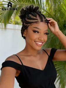 6 Inch Full Lace Braided Wig, African High Ponytail, Glueless Design, Easy to Wear, Breathable and Heat Resistant, Comfortable