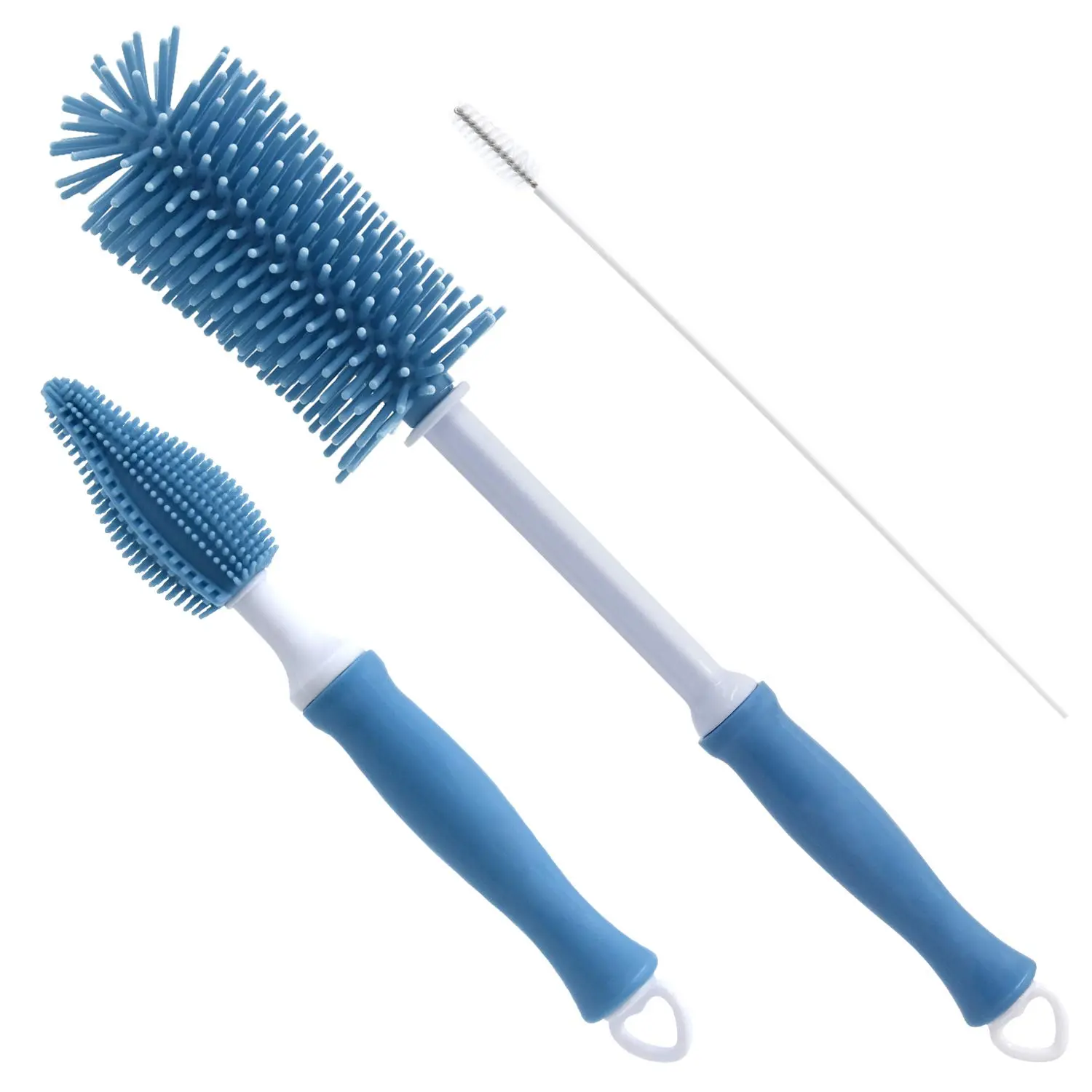 3-in-1 silicone bottle brush set, 12-inch long handle cleaning agent for water bottles | soft silicone bristles | suitable for water bottles, baby bottles, sports bottles, flower vases, and glassware