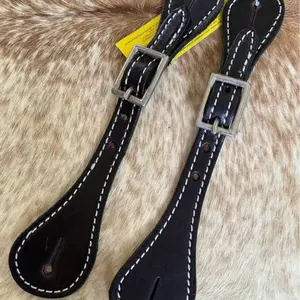 Pair Youth Kids Western Black Leather Spur Straps