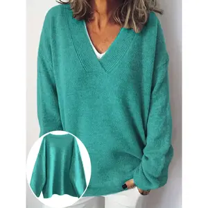 Fashionable V Neck Long Sleeve Pullover Sweater for Autumn and Winter, Simple and Stylish Knitwear Easy to MatchGift