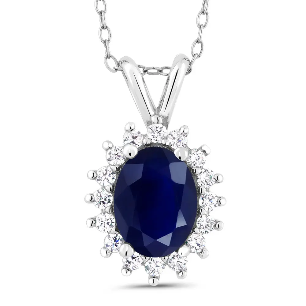 Gem Stone King Women's Crafted in Premium 925 Sterling Silver Polished Oval 8x6mm Gemstone Birthstone Halo Pendant Necklace, with 18-Inch Chain, Fine Jewelry Gift for Her