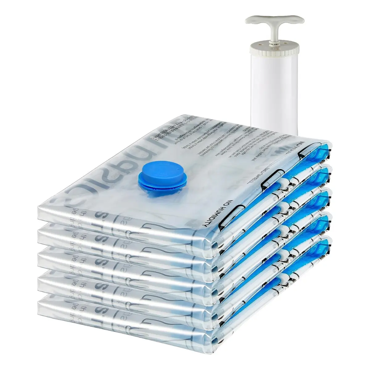 5 Pack Vacuum Storage Bags with Hand Pump – Space Saving Compression Set 5 Pack Vacuum Storage Bags with Hand Pump – Space Saving Compression Set