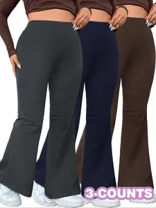 Elegant Plus Size Women's Spring Autumn Yoga Leggings, Casual Micro Flare Pants, Pure Color Sportswear Bottoms, Skinny Yoga Bottoms