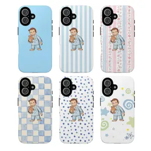 Cute Cartoon Monkey Tough Phone Case, Curious Georgeee Phone Cover, Fun Pink Animal Design Protective Phone Cover for Girls & Kids, Protective Cover, Blue Tone Case,phone Case Suitable for Iphone 11/12/13/14/15/16/17 Pro Promax Plus Air and Samsung S22