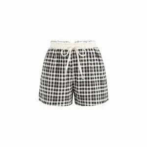 Cider 100% Cotton Oversized Gingham Broderie Anglaise Mid Rise Shorts