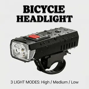 USB Rechargeable LED Bicycle Headlight with Digital Display, Type-C Charging, High Brightness, Handlebar Mount & Bike Tail Light Accessory, Bike Accessories for Night Cycling, MTB Off-Road Adventures