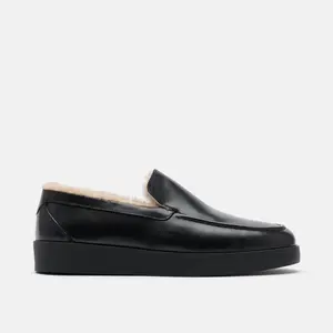 Remy Black Leather and Shearling Loafers