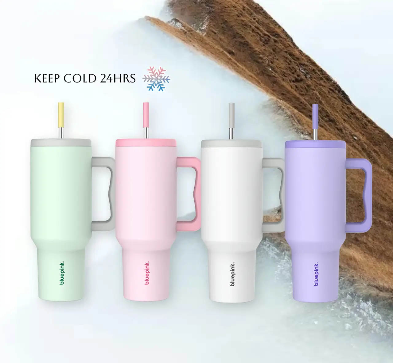 【24 hour  shipping】Bluepink 40oz Stainless Steel Tumbler with Straw｜100% Leak-Proof & Insulated Glass Cup｜Fits in any cup holder｜ Portable Mug Water B