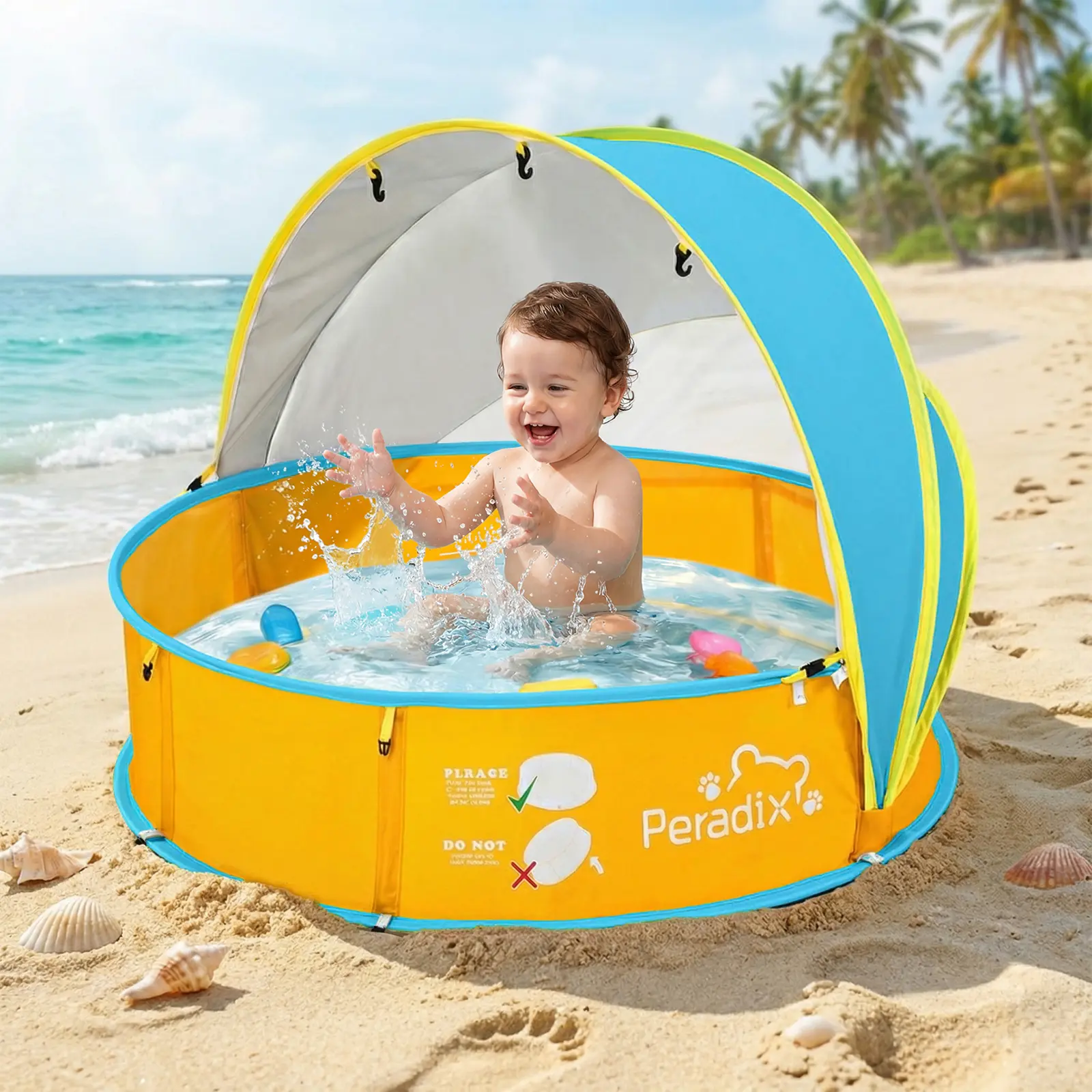 Peradix Portable Baby Beach Tent with UPF 50+ UV Protection Canopy - Durable 4-in-1 Backyard Pool, Infant Ball Pit, Indoor/Outdoor Foldable Playpen for Kids’ Water Fun & Development, Unisex, Pool Kit
