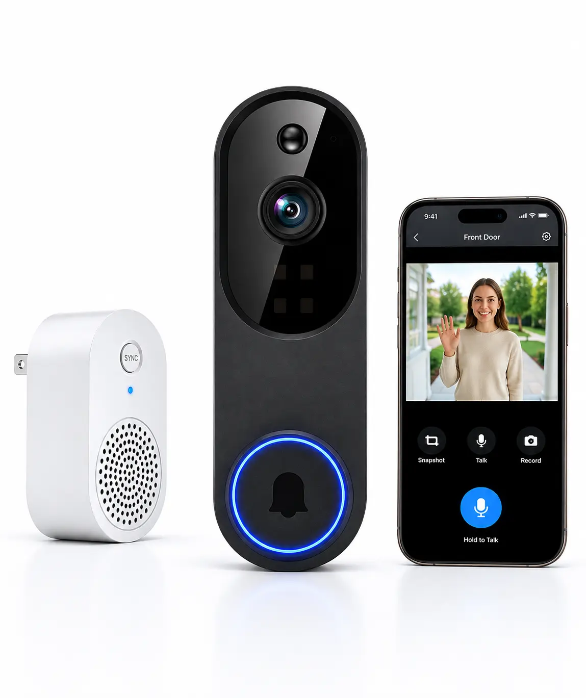 Wi-Fi Video Doorbell Camera, Doorbell for Video, Wi-Fi Compatible, Doorbell Camera for Home  Video Intercom Videodoorbellcamera Wifi Doorbell