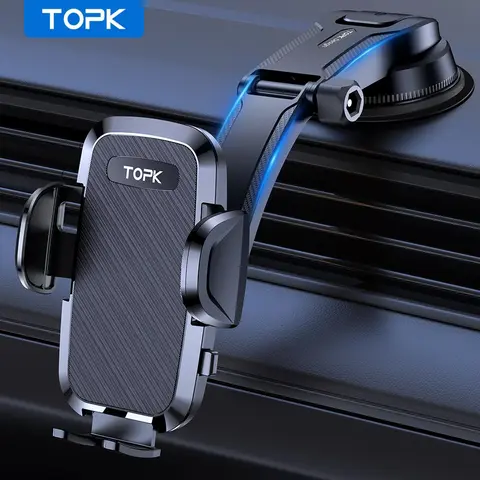 TOPK Car Phone Holder Mount, Handsfree Phone Stand for Car Dashboard, Universal Car Interior Accessories for iPhone Samsung Android Smartphone, Cell Phone Mount, Cellphone Holder for Car