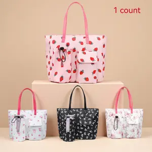 Butterfly Strawberry Tote Bag, Vintage Single Shoulder Large Capacity Backpack, Student Essential Laptop Water Bottle Storage Bag, Strawberry Themed Bag