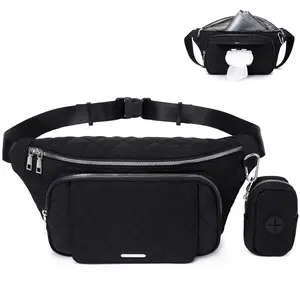 MYHOZEE Small Diaper Bag Fanny Pack Baby Bag with Waterproof Changing Pad Wipes Dispenser Quilted Nylon Crossbody Bags for Mom Compact Diaper Purse Cross Body Purses