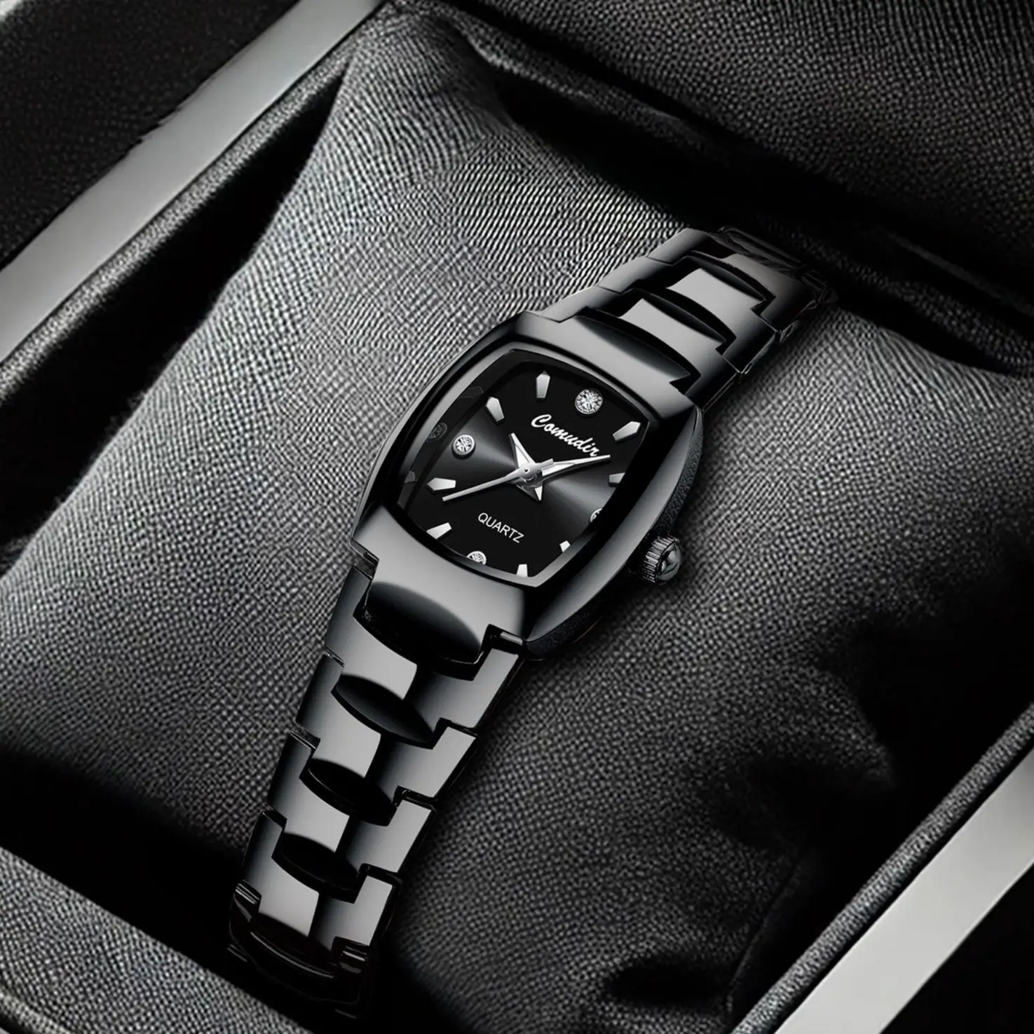 Women's All-Black Tungsten Steel Elegant Fashion Watch, Minimalist Small Dial Quartz Watch, Trendy Wristwatch for Ladies, Matte Black Wrist Watches