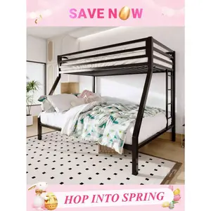 Allewie Twin Over Full Bunk , Heavy-Duty Metal  With Enhanced High Guard Rails, Noise-Free, No Box Spring Needed, Black/White *   Queen Queen     Full Full Size   King Size   Twin   Room Decor bed frame Makeup Vanity Table