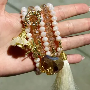 Handmade Mexican Semanarios Artesanales with Gold Plating & Beads - Unique Artisanal Accessories for Elegance and Tradition