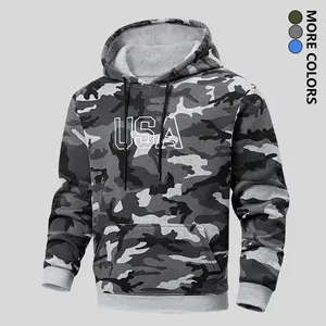 USA Print Men's Camouflage Hoodie with Kangaroo Pocket All-Season Camp Jacket Camo Pullover Regular Fit Camouflage Pattern Letter Print Men's Hooded Shirt Men's Sweatshirt USA Print Menswear Stylish fall outfits streetwear Tops Casual fall outfits