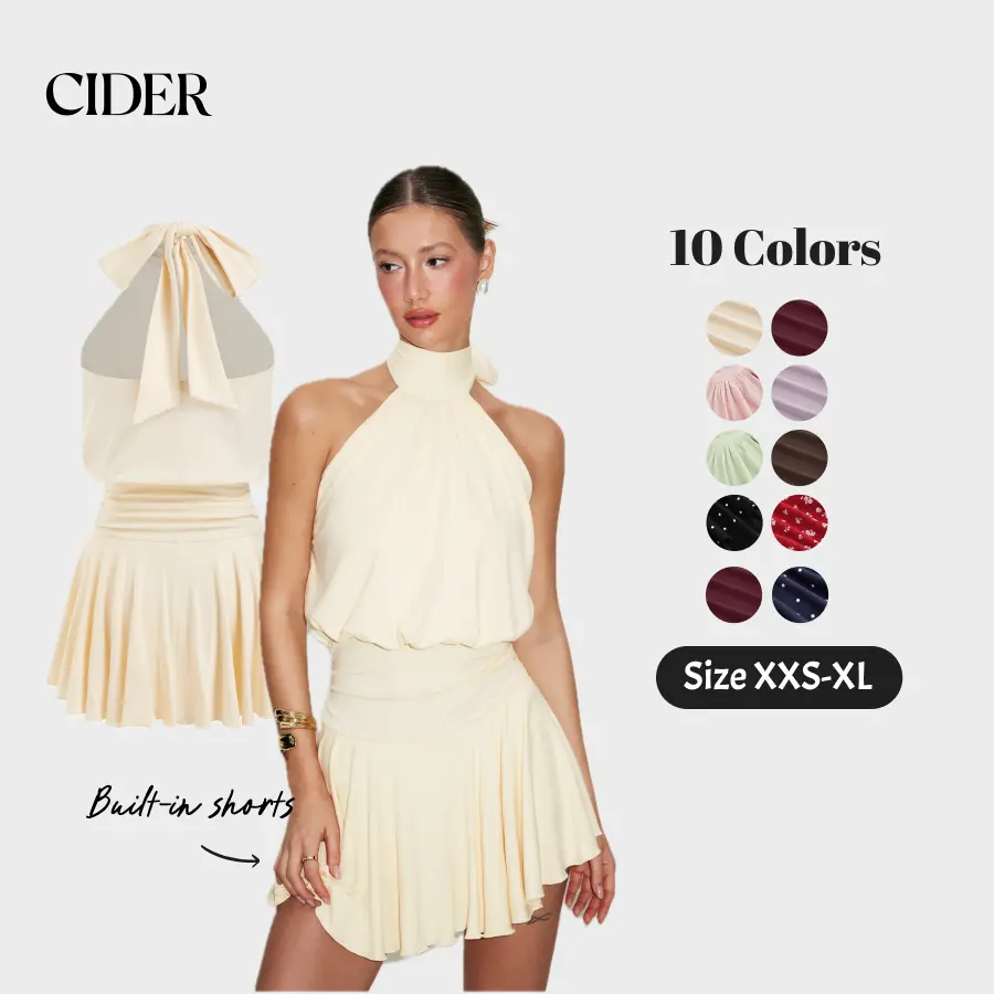 Cider Stand Collar Sleeveless A-Line Mini Dress with Scarf