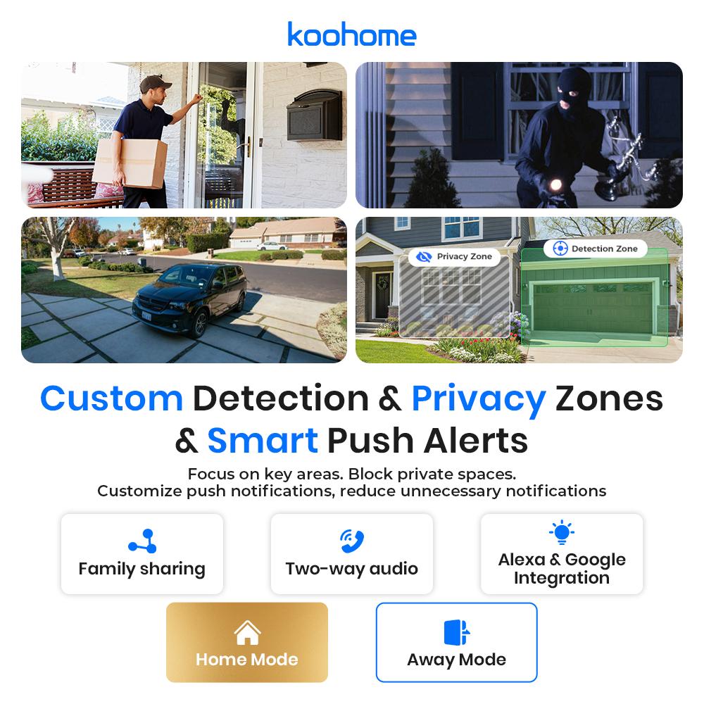 Koohome 3K Window Security Camera, Walnut Wood Design & Magnetic Mount, Full-Color Night Vision, Free Cloud Storage, SD Card Slot, Dual-Band WiFi, Motion & Person Detection, 24/7 Recording, Easy Setup for Home & Apartment