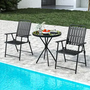 Outdoor 3 Pieces Foldable Patio Bistro Set,Bistro Table and Chairs Set of 2, Small Outdoor Bistro Set for Porch Backyard Lawn Poolside Deck