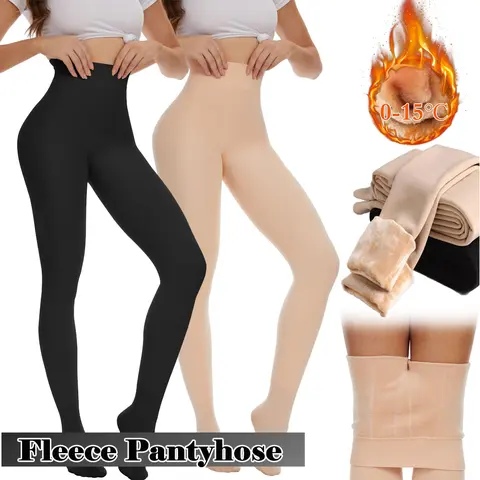 Women's High Waist Opaque Fleece Lined Tights, Thermal Warm Stretch Bottoms for Under Dresses, Winter Clothing, Womenswear