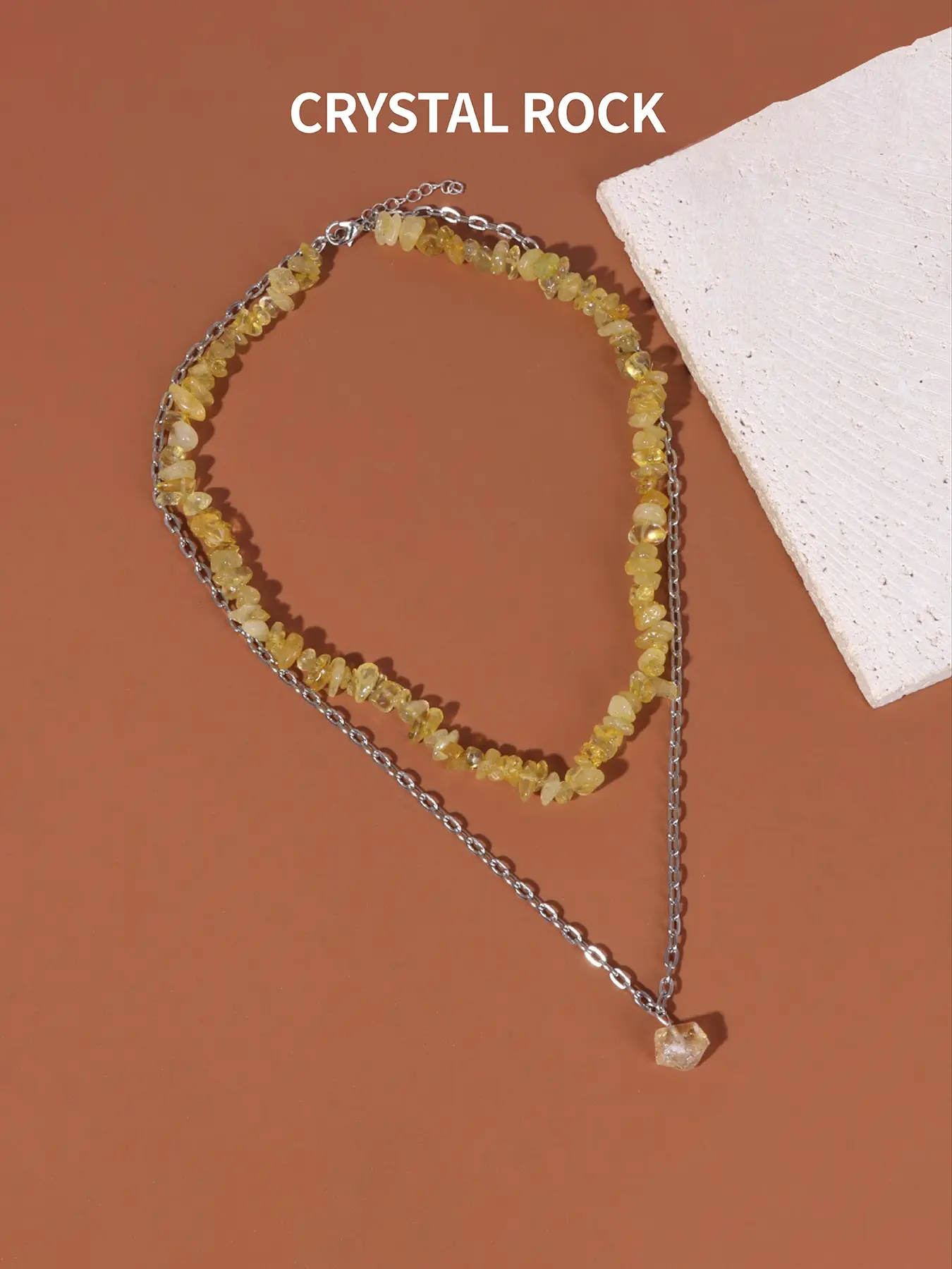 Handmade Crystal Chain Necklace Set, Dual Layer Irregular Stone Pendant, Unisex Chakra Energy Jewelry, Perfect Gift for Any Occasion