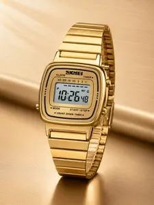 Women's Elegant Watch, Skmei Single Display Electronic Watch, Retro Fashion, 25mm Dial, Alarm, Timer, Countdown, 30m Waterproof