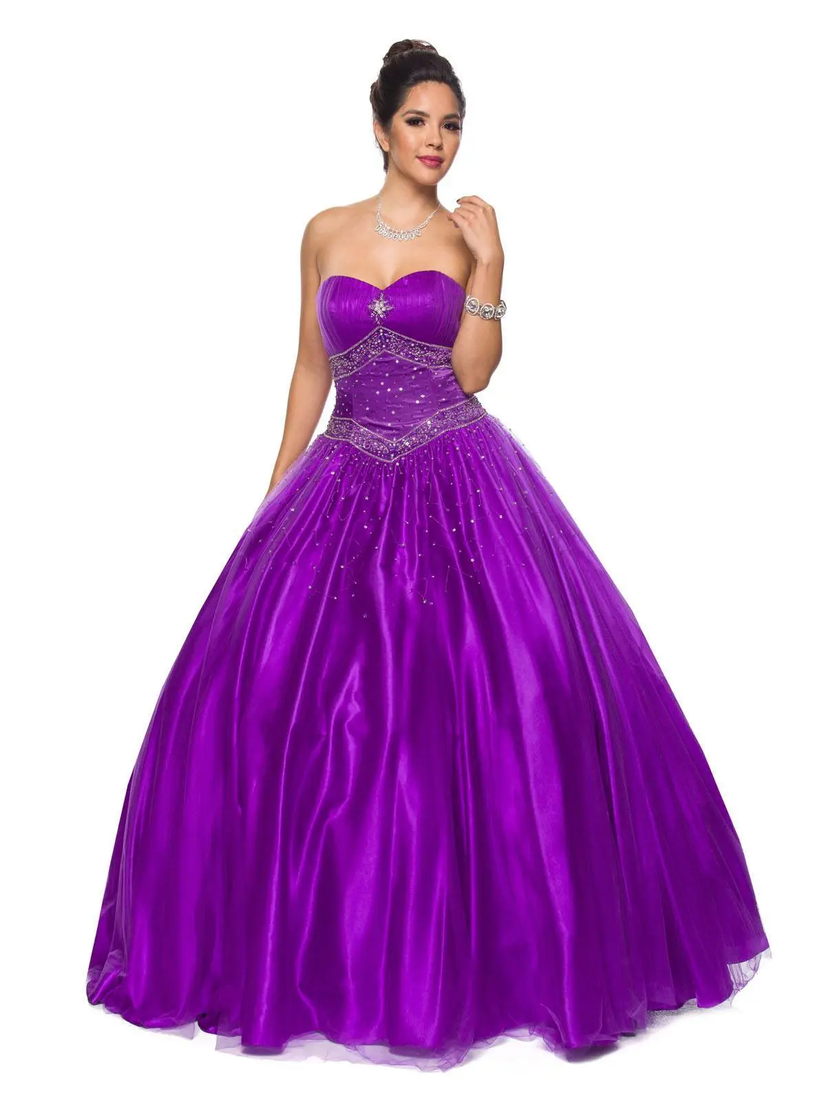 Juliet Women's Princess Ball Gown Formal Satin-Tulle Prom Dress - Beaded Sweetheart Bodice, Padded Corset, Detachable Spaghetti Straps, Sleeveless, Lace-Up, Full-Length (51in), Zippered Party Dress