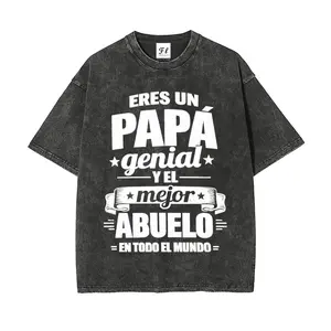 Men's 260G Heavyweight Washed Cotton Thick Stretch Graphic Tee - DTG Printed Vintage Oversized Garment, Dad Grandpa Gift for Father's Day, Casual Streetwear Top (Pair with Sneakers/Jeans)