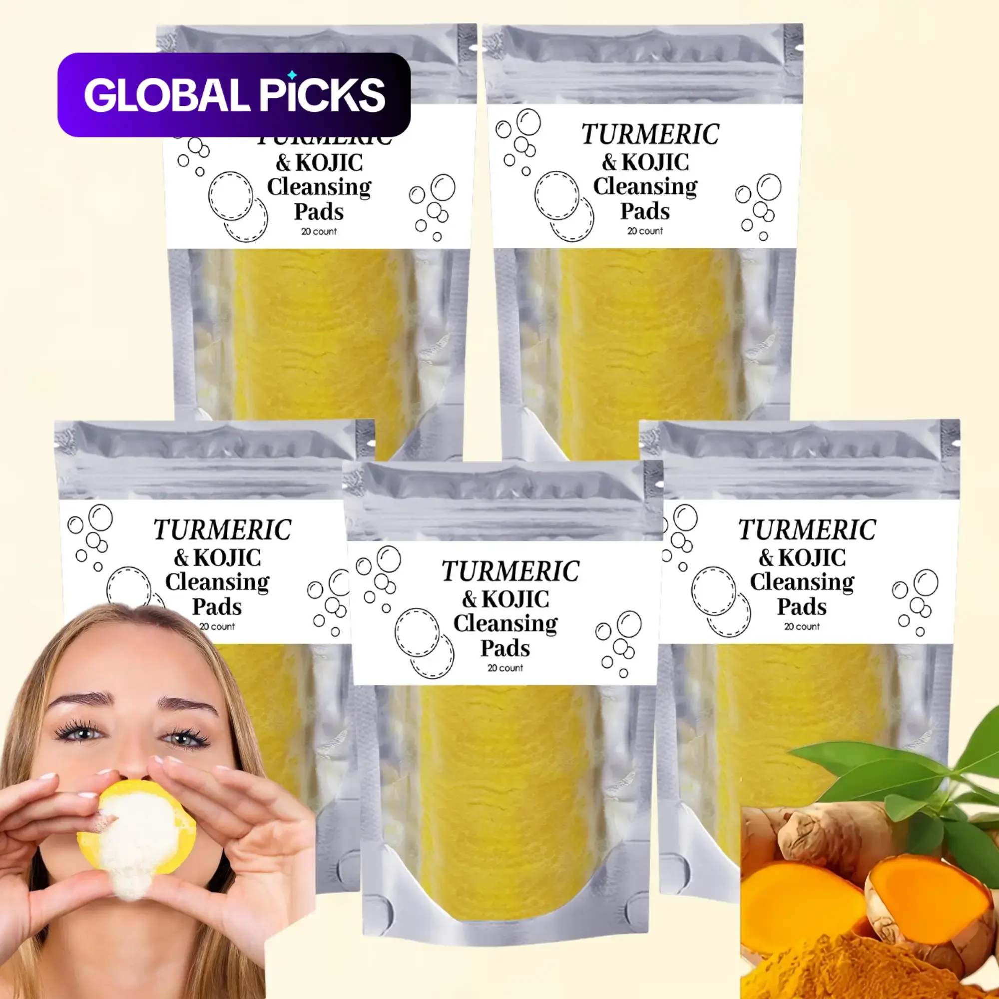 Turmeric & Kojic Acid Cleansing Pads Set, Exfoliating & Moisturizing Facial Pads for Daily Skincare, Clarifying, Brightening & Fade Pads for Hyperpigmentation, Daily Pore Cleansing Skin Care #GLOBAL PICKS
