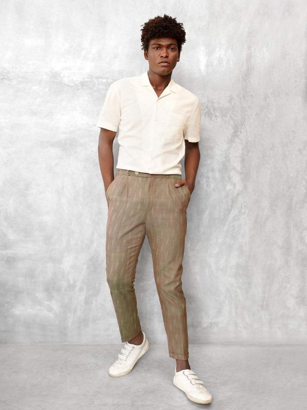 Slim Fit Handwoven Ikat Pants - Peanut Brown (Two tone) Cotton Menswear
