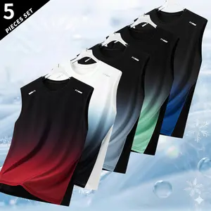 Pack of 5 – Men’s casual sports T-shirts, summer quick-dry fabric, stretchy breathable short-sleeve T-shirts, gradient fashion print men’s fitness training tops, suitable for sports, outdoor leisure wear, gym running workouts, ideal as a gift