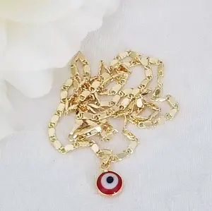 RED EYE TURKISH fashion necklace gold-plated 24"inches good luck & protection