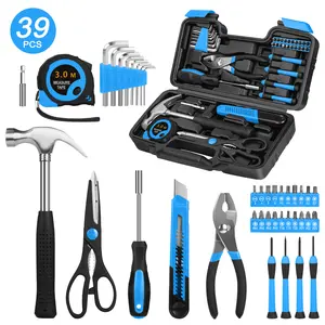 Cshidworld 39-Piece Tool Set For Home Garage Repair General Household Hand Kit Plastic Toolbox Storage Case Blue