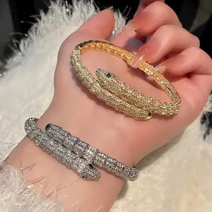Viral Iced Out Snake Bangle Bracelet for Women, Luxury Statement Cuff, Adjustable Open Cuff Serpent Bracelet, Trendy Edgy Sparkly Wrist Jewelry, Perfect for Night Out, Festival, Party, Gift for Her, Trending Accessory