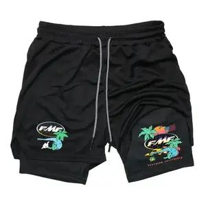 Men's 2-in-1 FMF Southern California Graphic Sweat Shorts for Men Drawstring Athletic Shorts Streetwear Summer Outfits Men Shorts Vacation Summer Clothes Compression Liner Quick Dry Gym Workout