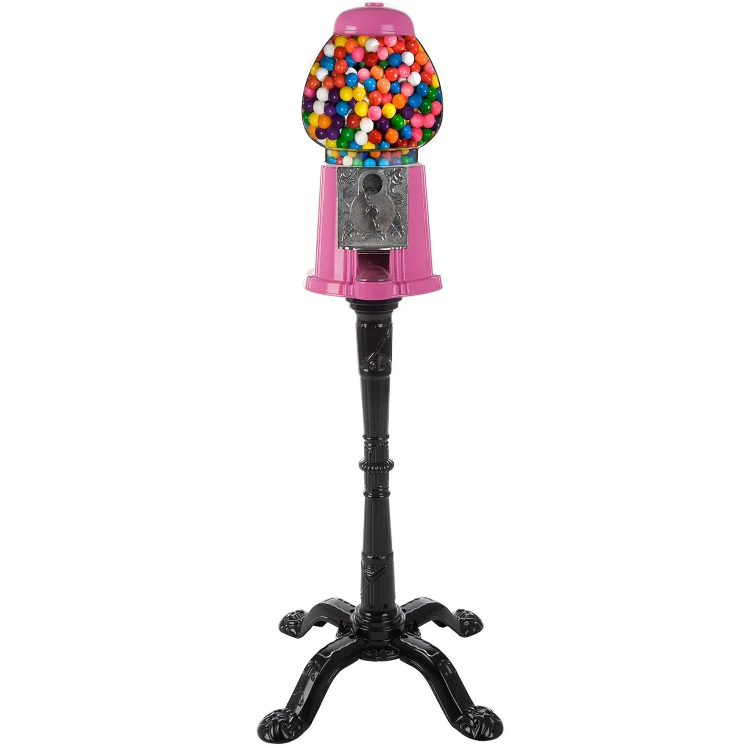 15" Gumball Machine with Stand and Coin Bank - Bubble Gum Machine Candy Dispenser with Glass Globe and Metal Base - Vintage Style Gum Ball Vending Dispenser by Great Northern Popcorn (Pink)