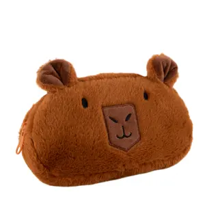 Cute Capybara Plush Pencil Case, 8" Large Capacity Soft Stuffed Animal Pen Bag with Zipper, Kawaii Brown Capy Pouch for School Supplies & Cosmetics, Unique Gift for Kids Teens Adults